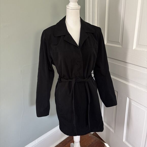 London Fog Belted Lined Trench Coat  Size Medium Black Waterproof Mid-Length - Picture 1 of 4
